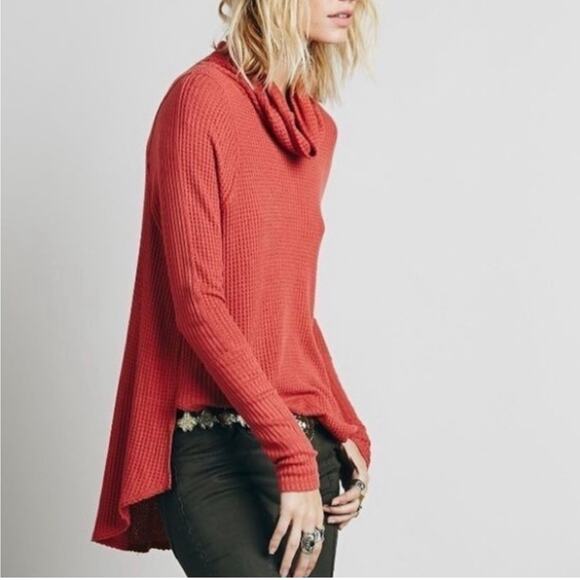 Free People We the Free Top Womens XS Rust Red Kristina Waffleknit Thermal Cowl - Picture 4 of 8